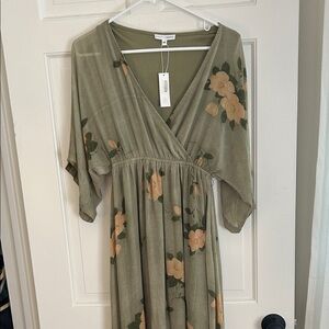 Baltic Born Olive and Peach Floral Maxi Dress